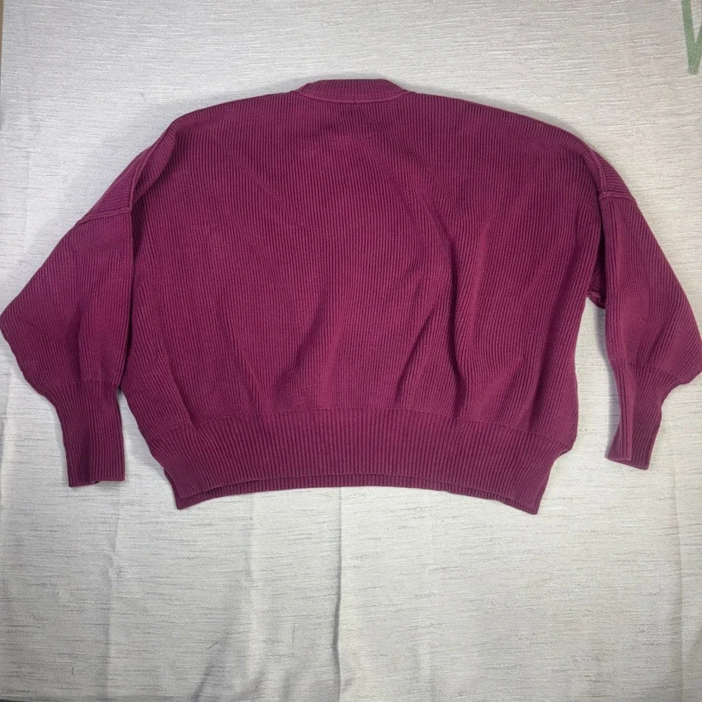 Free People Oversized Mock Neck Ribbed Sweater Berry Magenta Dolman Sleeve S/P